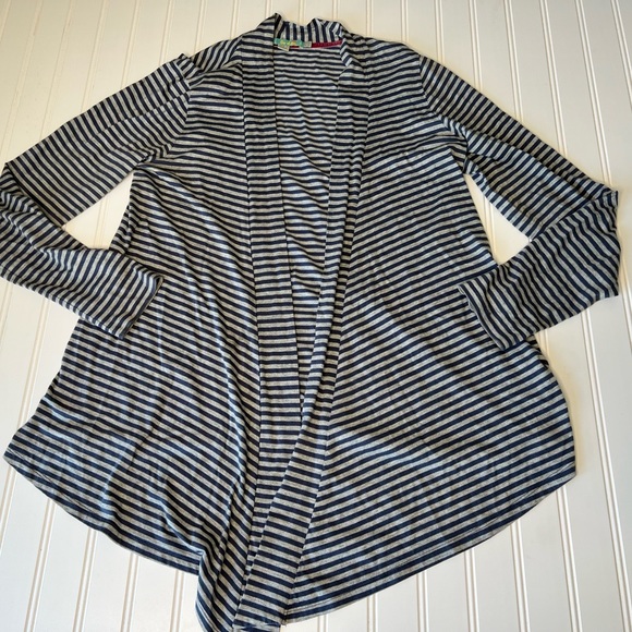 Boden Sweaters - Boden Cardigan Open Front Striped Front Cotton Modal Blue Gray US 8
